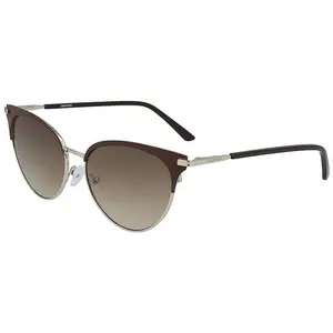 Calvin Klein Women's Satin Brown Metal Cat-Eye Sunglasses