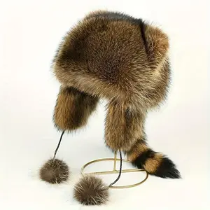 2025 Raccoon Tail Mood Hat, Retro-Y2K Detachable Fluffy Earmuffs, Hypoallergenic, Machine-Washable Winter Accessory with Cozy Cottagecore Vibes, Unisex
