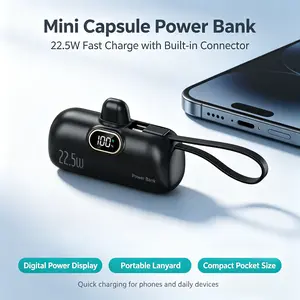 5000mAh 22.5W Mini Portable Charger - Dual USB Ports (Type-C & USB-A), Digital Power Display, Compact Lightweight Mobile Phone Power Bank for Easy Portability