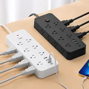 Power Strip with 14 Outlets & 4 USB Ports, 1 Count Surge Protector with 5/10 Feet Extension Cord, Electrical Sockets & Accessories for Home Office, Multifunctional Power Strip