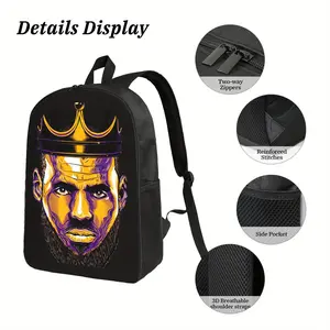 Customized  Boys Backpack for School Kids Girls GIfts Custom James Lightweight Backpack - Minimalist Laptop Bag with Adjustable Shoulder Straps, High Quality Polyester, Spacious Main Compartment & Front Pocket Black Backpack for Work, Travel, School