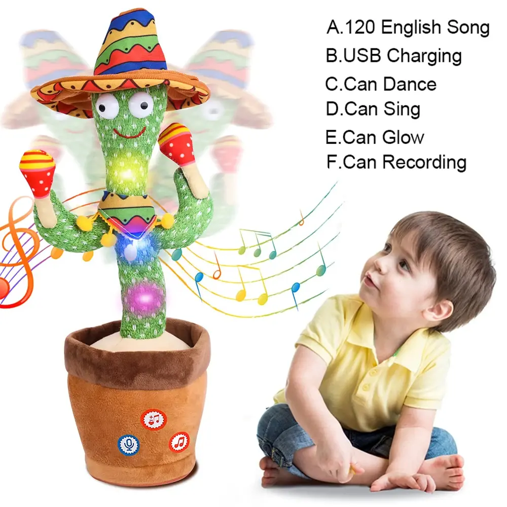 Dancing Cactus Toy Singing Repeating Talking Plush with 120 Songs Interactive Fun for Kids Babies Swaying Addictive Awkward Dance Dynamic Music One Click Recording Colorful Lighting Volume Control tiktokshopspringglowup - Cute