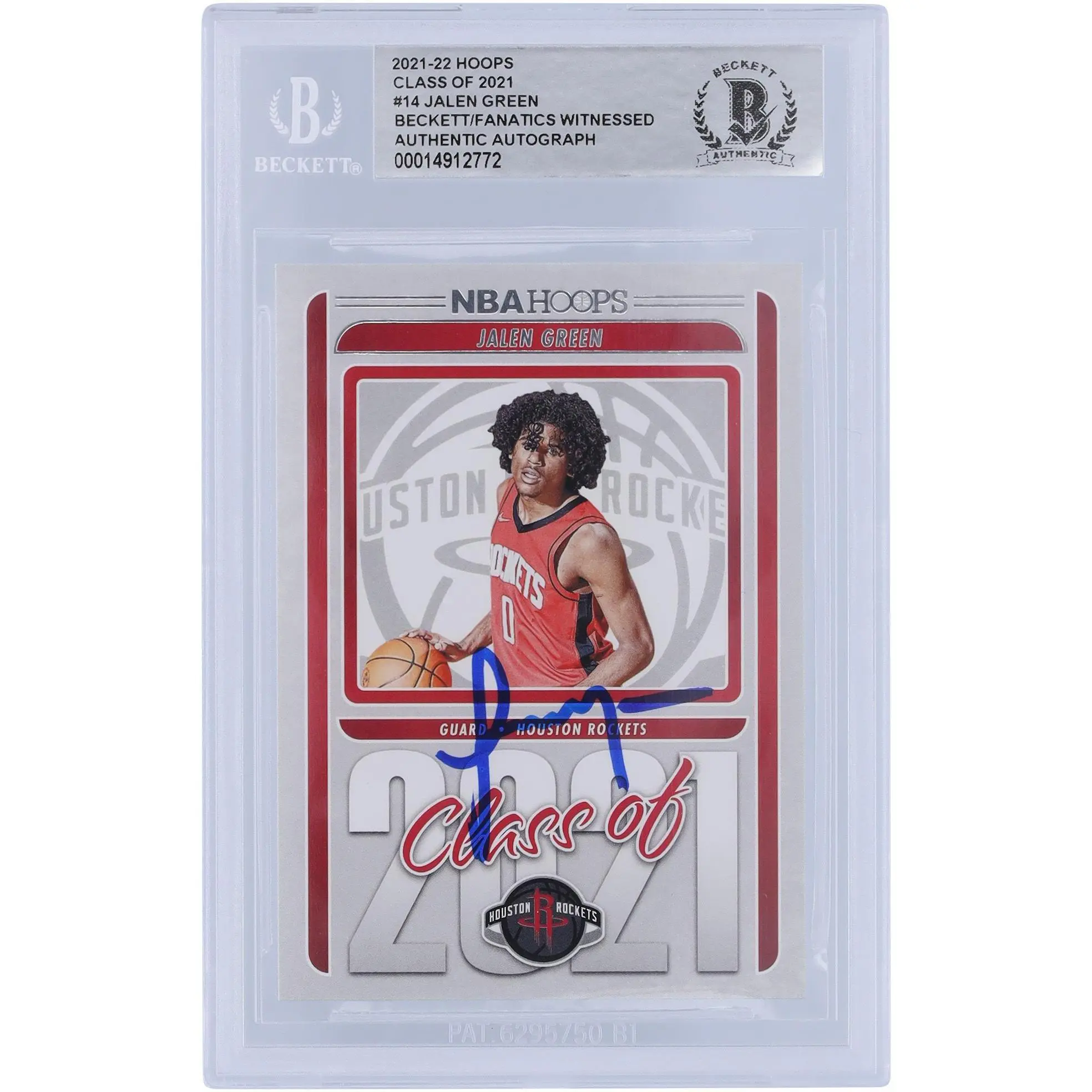 Jalen Green Houston Rockets Autographed 2021-22 Panini NBA Hoops Class of 2021 #14 Beckett Fanatics Witnessed Authenticated Rookie Card - Fanatics Authentic Certified
