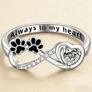 Elegant Diamond-Encrusted Puppy Paw Print Ring with Heart-Shaped Cat Paw Design Perfect Keepsake for Animal Lovers