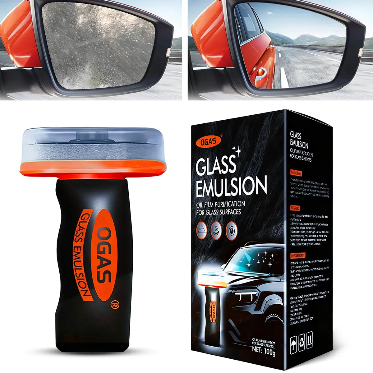 Windshield Oil Film Eraser Wand - All-in-One Pro Kit with Glass Cleaning Emulsion Formula and Sponge - The Ultimate Streak-Free Solution to Prep for Rain Repellents