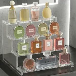 Lifewit 12 Inch 4 Tier White Display Stand with Decorative Fences for Cologne, Fragrance, Figures, Cupcakes & Perfumes - Versatile Storage for Vanity