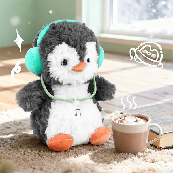 Penguin Stuffed Animal, Penguin Plush Toys with Musical Notes Earmuffs for Girls Boys Collector, Soft Cute Hugging Pinguinos De Peluche Gifts For Birthday Christmas Halloween Collectibles Home Decor, Fun Toys For Kids, Cute Mini Animal Stuffed Toys