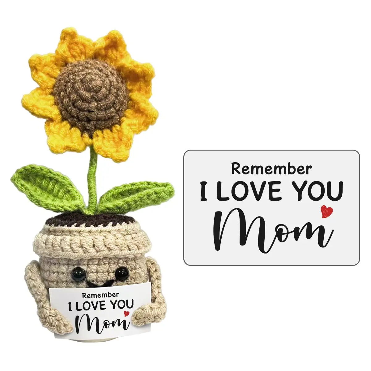 Remember I Love You MOM Handmade Crochet Cute Small Sunflower Gifts, Mothers Day Birthday Gift for Mom