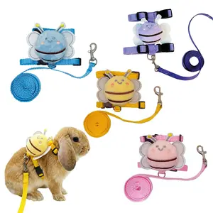 A Set of 4 Pcs Small Pet Cute Vest Harness Leash and Adjustable Bunny Rabbit Harness with Decoration for Bunny Ferret Small Pets,Father's Day Gift,Summervibes
