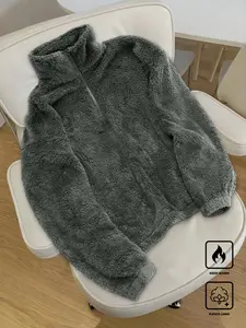 Men's Fuzzy Half-Zip Pullover, Soft Sherpa Fabric, Stand-Up Collar, Long Sleeves, Plaid Pattern, Cozy Winter Wear, Coats, Casual & Layering, Fuzzy Jacket, Casual Fitted Jacket