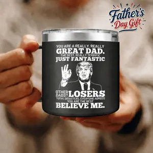 14Oz Stainless Steel Temperature-Insulated Dad Tumbler, Easy-Grip Reusable Washable Coffee Cup, Trump Mug for Father’s Day & Birthday Gifts from Kids (fathersdaygift)