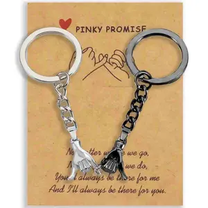 2PCS Pinky Promise Matching Keychains, Heart-warming Gift for Friends, Lovers, Families with a Touching Message Card, 1 Set 2 PCS Silver & Black, Metal Material, Perfect Mother's Day Gift, SummerVibes