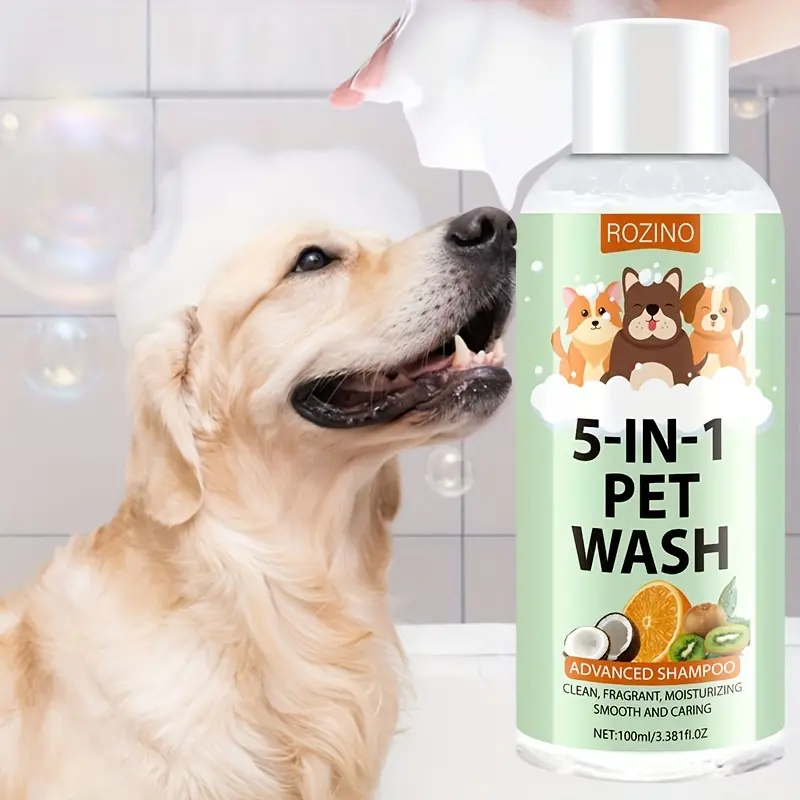 100ml five-in-one pet body wash, with an advanced shampoo formula, integrates cleansing, fragrance retention, moisturizing, smoothness and care.Rich in natural fruit essences, it provides pets with a comprehensive and considerate bathing experience
