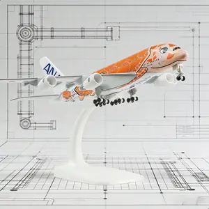 1:300 Scale A380 Orange Sea Turtle Eco-Friendly Paint Scheme Aircraft Model, Airplane, Alloy and ABS construction with display base and retractable landing gear wheels, ideal for aviation enthusiasts and model collectors, gift for birthdays and Christmas