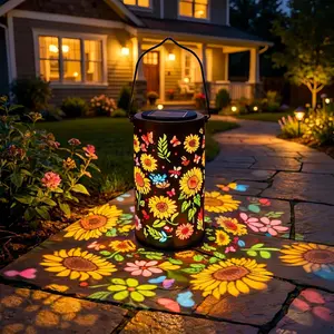 Colorful Sunflower Glow Solar Garden Lantern - Outdoor Waterproof Decorative Hanging Solar Lights, Metal Solar Powered Garden Decor for Patio, Yard, Gifts (Sunflower)