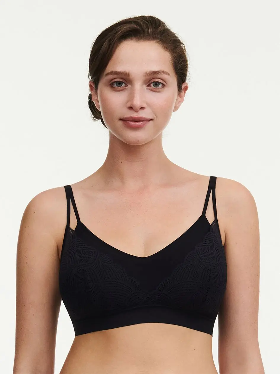 Women's Award-Winning Softstretch Wireless Bralette - Laser-Cut Spandex Nylon, High Stretch, Removable Pads, Plus Size Comfort Fit, Lightweight Feminine Minimalist, Moisture-Wicking Black Bralette