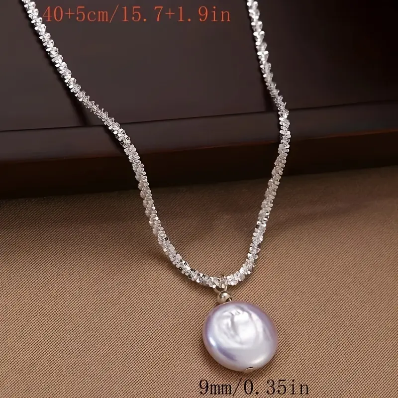 925 Silver Necklace with Natural Pearl Pendant - Elegant Jewelry Accessory, Ideal Gift for Women