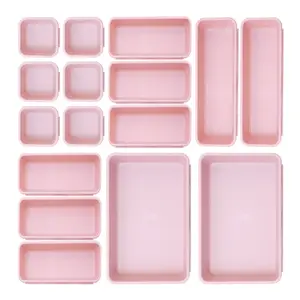16 PCS 3-Size Plastic Drawer Organizers Set - Versatile Storage Bins for Bathroom Vanity, Makeup, Kitchen Utensils, Office Supplies (Lightweight & Sturdy) Boxes