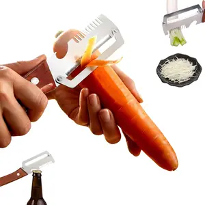 Multi-Functional Vegetable Peeler for Kitchen, Stainless Steel Blade with Bottle Opener, Features Solid Wood Handles, Easy to Clean, Kitchen Peeling Tool for Fruits Potatoes Apples Carrots