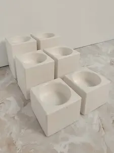 Minimalist Stone-Look Cube Candle Holders