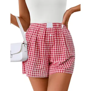 Womens Boxer Shorts Casual Summer Pajama Lounge Sleep Pj Gingham Plaid Shorts Y2K Beach Bottoms 2026