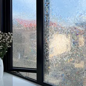 Bohemian Style Painted Glass Window Sticker - Static Cling Privacy Film for Bathroom & Bedroom - Easy Install Home Decor with 3D Colorful Diamond Design & UV Protection - Decorative Light Beige Ornaments Decoration Broken Rainbow - Mermaid