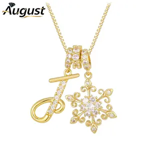 A-Z Initial Letter Snowflake Crystal Beaded Bling Fashion Pendant Necklace, Daily Wear Jewelry, Gift for Birthday Parties & Special Occasions, Necklace Gift, Daily Wear Necklace
