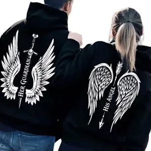 Her Guardian His Angle Couple Matching Hoodies Pullover for Women for Men Unisex, Perfect Gift Anniversary Clothes
