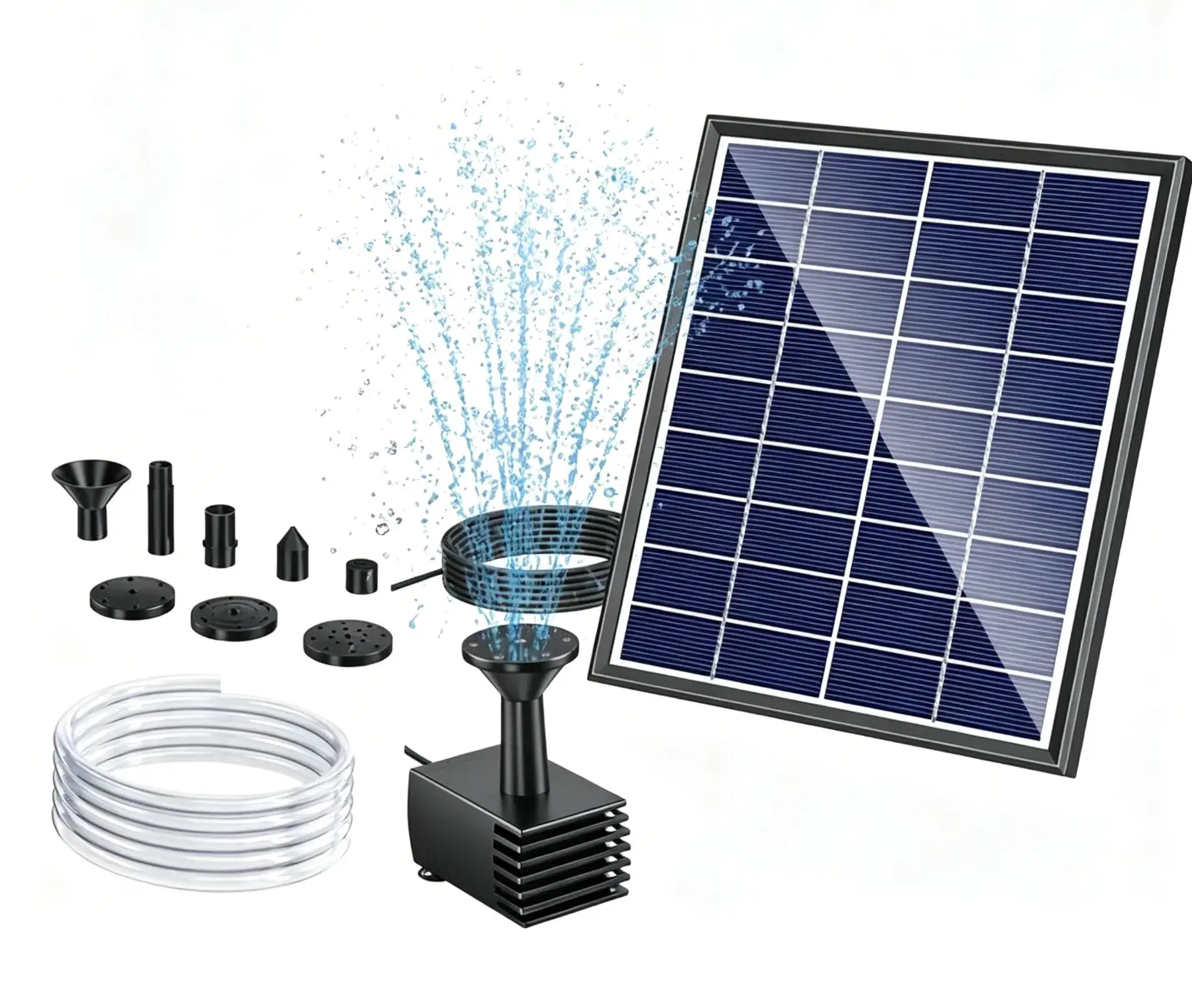 POPOSOAP Solar Bird Bath Fountain, 6W Solar Water Pump with 5 Nozzles & 4FT Tubing, Outdoor Fountain for Bird Baths, Small Ponds, Fish Tanks, Water Gardens & DIY Water Features