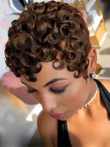 Pixie Cut Wigs for  Women Curly Pixie Cut Wig Human Hair Short Layered Wigs With Bangs Bangs Included