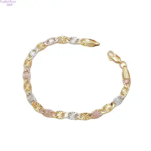 Three‑Tone Embossed Chain Bracelet for Women, Exquisite Shiny Floral Engraved Design, Light Luxury High‑End Fashion Jewelry, Perfect for Daily Commute, Dating, Evening Parties, Casual Outings & Holiday Gift‑Giving