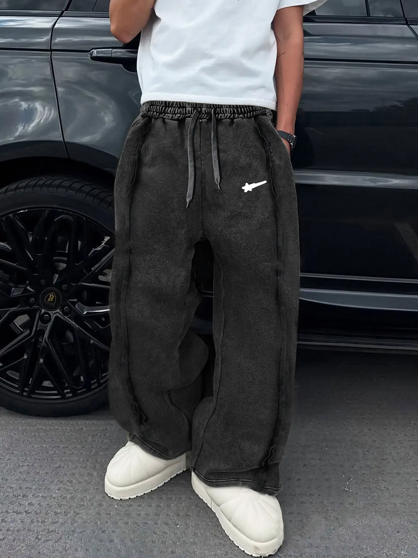 Unisex Casual Sweatpants, Casual Streetwear Trousers, Casual Comfy Trouser, Chill Casual Pants, Unique Star Print, Heavyweight Washed Cotton Fabric, Fitted Street Style Joggers for All Seasons