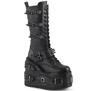 Demonia Swing-327 Platform Heel Knee High Boots for Women