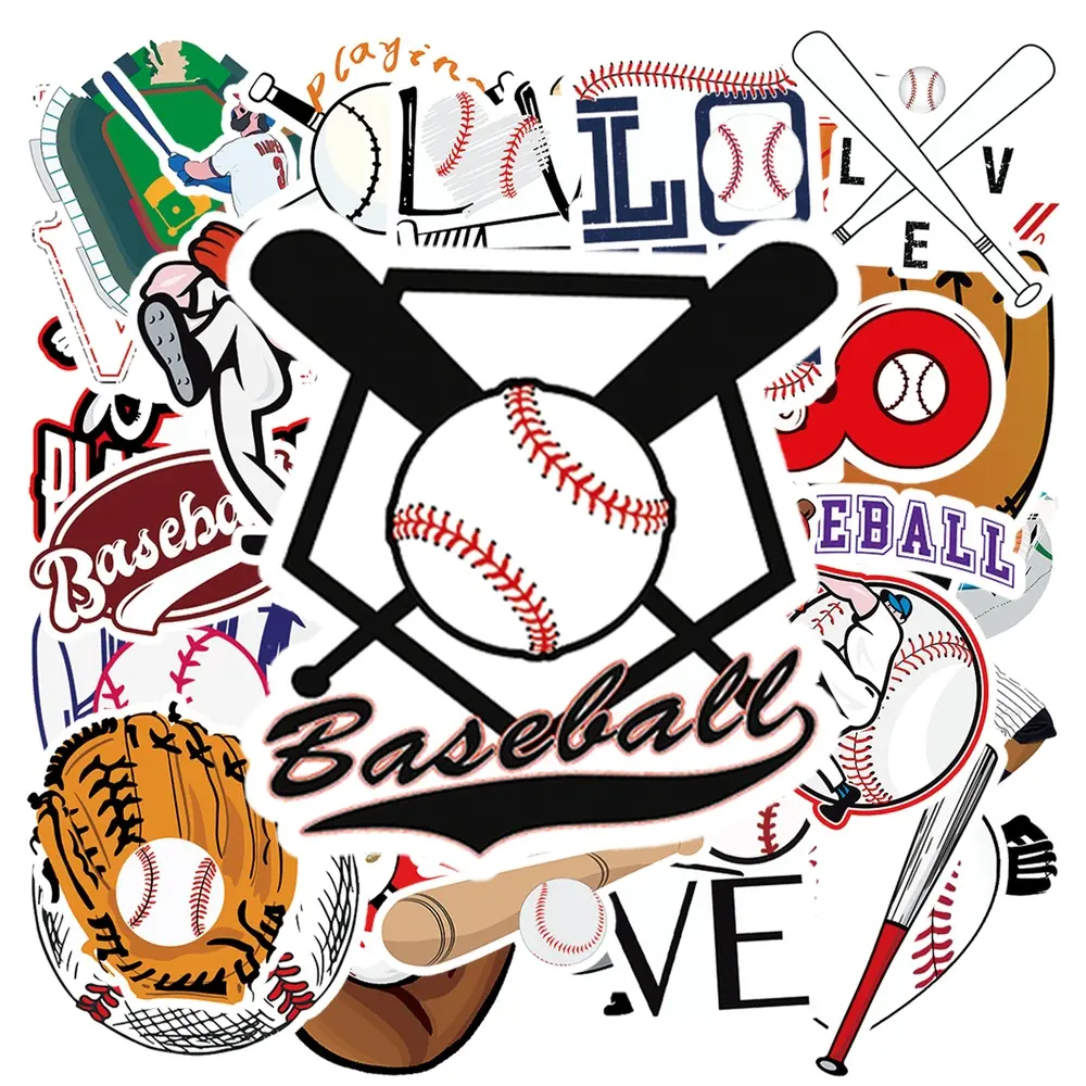 50Pcs Baseball Sports Vinyl Stickers, Cool Sport Theme Decals, Waterproof Baseball Stickers for Car Window Dashboard, Helmet, Skateboard, Water Bottle, Laptop, Luggage, Phone Case, Aesthetic Sport Decor, Sticker Gift for Baseball Fans Teens Boys Kids