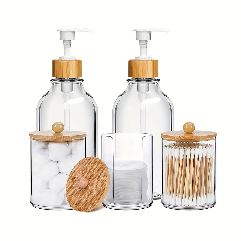 5 PCS   Bathroom Accessories Set Complete Essentials with Soap Dispenser Toothbrush Holder Q-tip Organizer Bohemian Storage Box Perfect Housewarming Gift Bathroom Decor Set Bathroom Sets Bathroom Decoration Supplies Bathroom Accessory Set