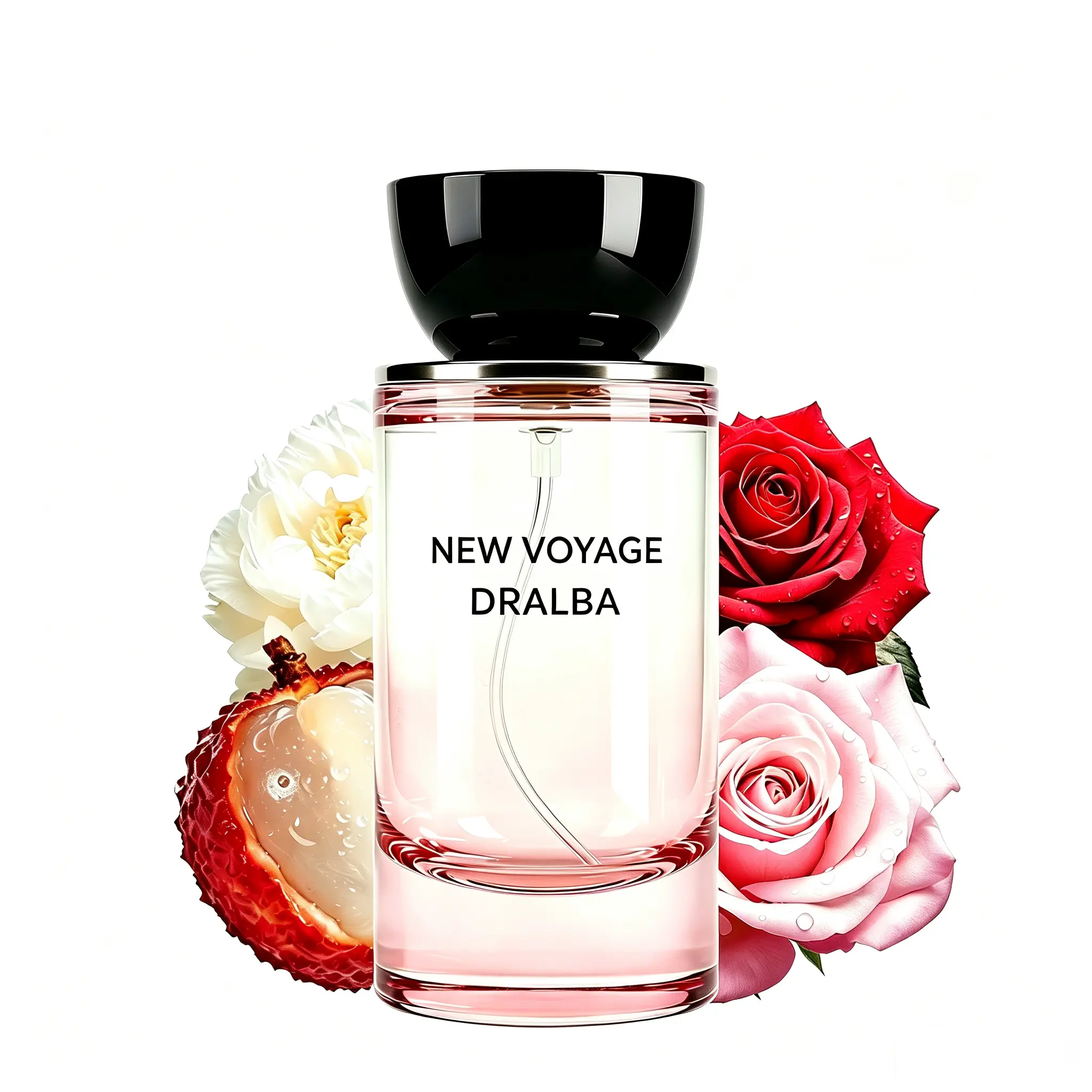 Dralba New Voyage Eau de Parfum - Floral & Fruity Fragrance for Women - 100ml Bottle with Black Cap & Rose Accents