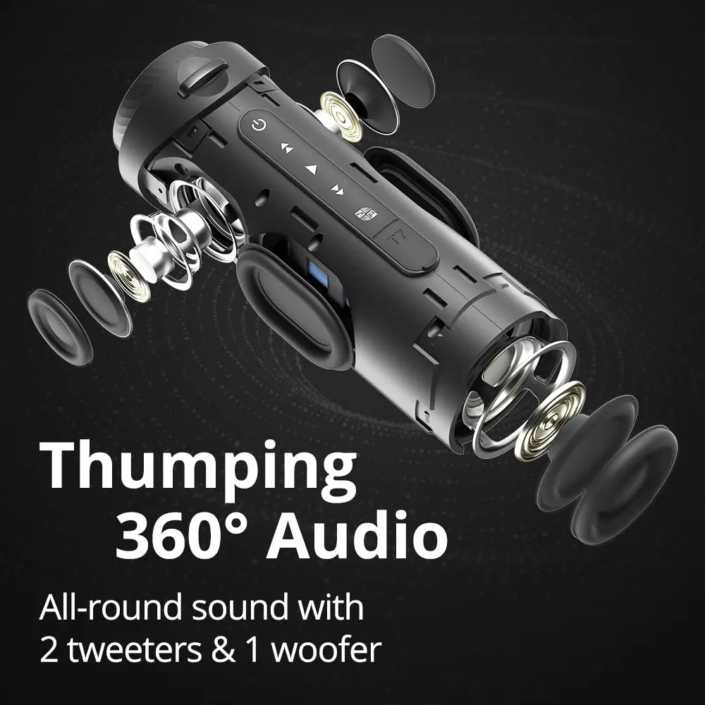 Tronsmart T7 Bluetooth 5.3 Speaker 360 Degrees Surround Sound IPX7 Waterproof True Wireless Stereo Pairing 12 Hours Playtime LED Modes Portable Audio with Lanyard