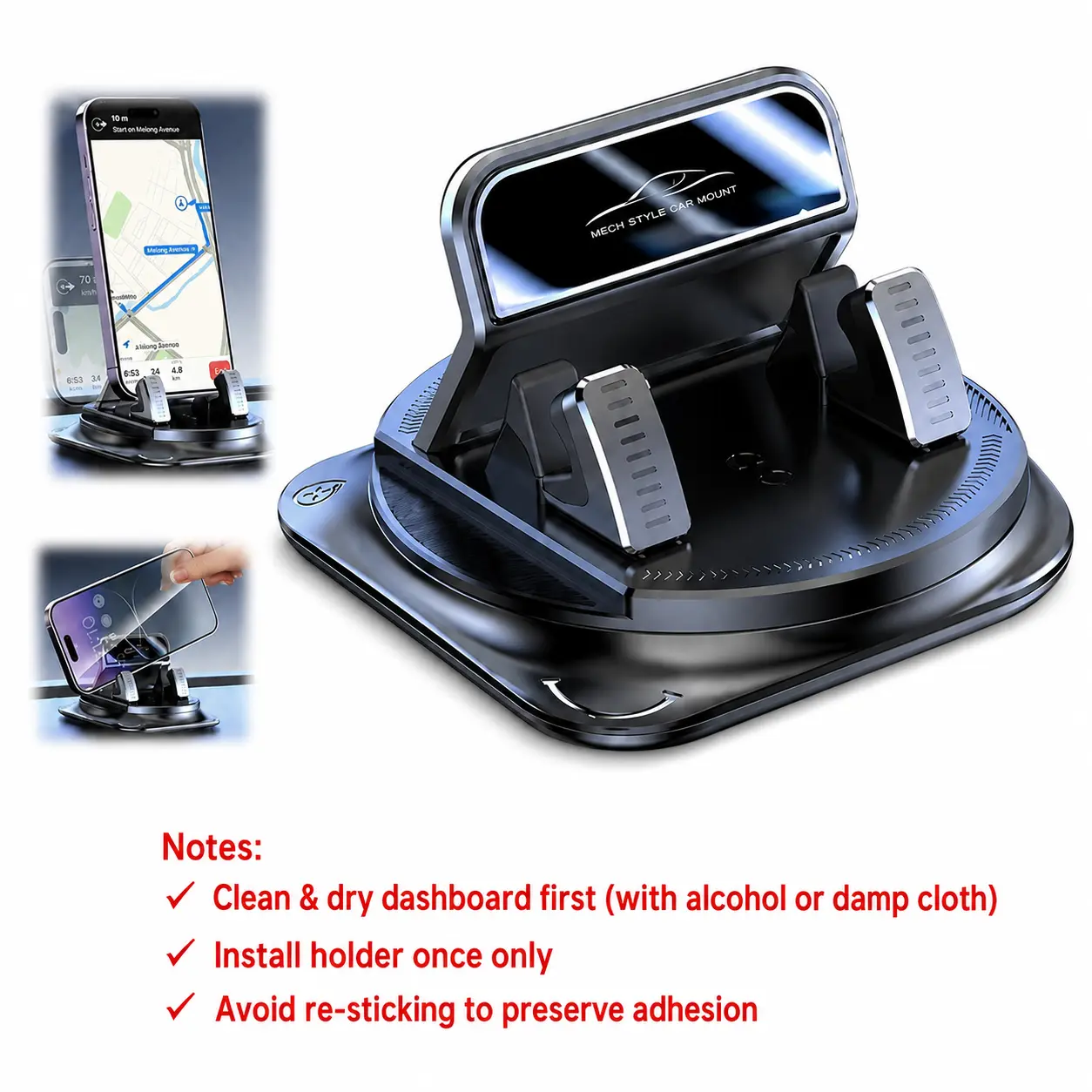 360° Rotating Dashboard Car Phone Holder - Adjustable Stand, Dashboard Ring, Smartphone Phone Holders & Mounts with Firm Base, Full-Angle Adjustment for Navigation & In-Vehicle Use, Adjustable Stand Phone Holders & Mounts