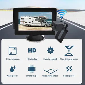 Car Rear View Camera & Monitor Kit, 1 Set 4.3 Inch Wireless HD IPS Monitor Kit, Waterproof Shockproof Reverse Image Kit Wireless Backup Camera for Various Types Of Vehicles