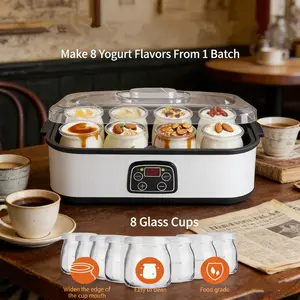 1pc Family Size Automatic Yogurt Maker, 8-Cup Multifunctional Electric Fermenter with Jar Set, Makes Homemade Yogurt Jam Ice Cream Pudding & Desserts,  US Plug for Home Kitchen Breakfast, Compact Yogurt Machine Frozen Yogurt Maker Appliance