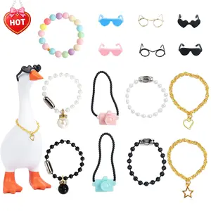 7inch Desk Goose Outfits Mini Desk Goose Clothes Chain Collar and Sunglasses Funny Desktop Goose Accessories Decor Costume for Magnetic Desk Geese Statue
