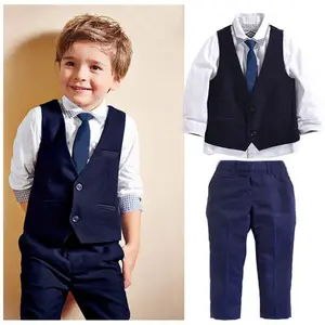 4Pcs Toddler Baby Boy’s Gentleman Formal Suit Long Sleeve Shirt with Tie, Waistcoat, Trouser, Infant Kids Wedding Party Page Boy Prom Suit Baptism Christening Outfits