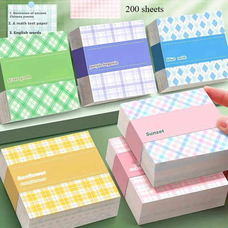 Box of 200 thick sticky notes set | 6 series of color sticky notes | very suitable for school and office use | plaid tribal design | Sticky Labels | Office Supplies