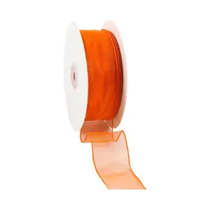 Orange Wired Sheer Ribbon | 50 Yard Roll Spring Decor Outdooor Decor wrapping gifts