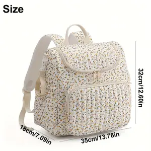 Large Capacity Pink Floral Print Mommy Bag Backpack, Quilted Diaper Bag, Mommy Outing Storage Bag, Adjustable Long Shoulder Strap, Insulated Bottle Bag Inside