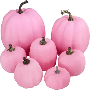 7 count Assorted Sizes Fall Artificial Pink Pumpkins Harvest Faux  Pumpkins for Fall Autumn Season Halloween Thanksgiving Harvest Holiday Season Festive Tabletop Decoration