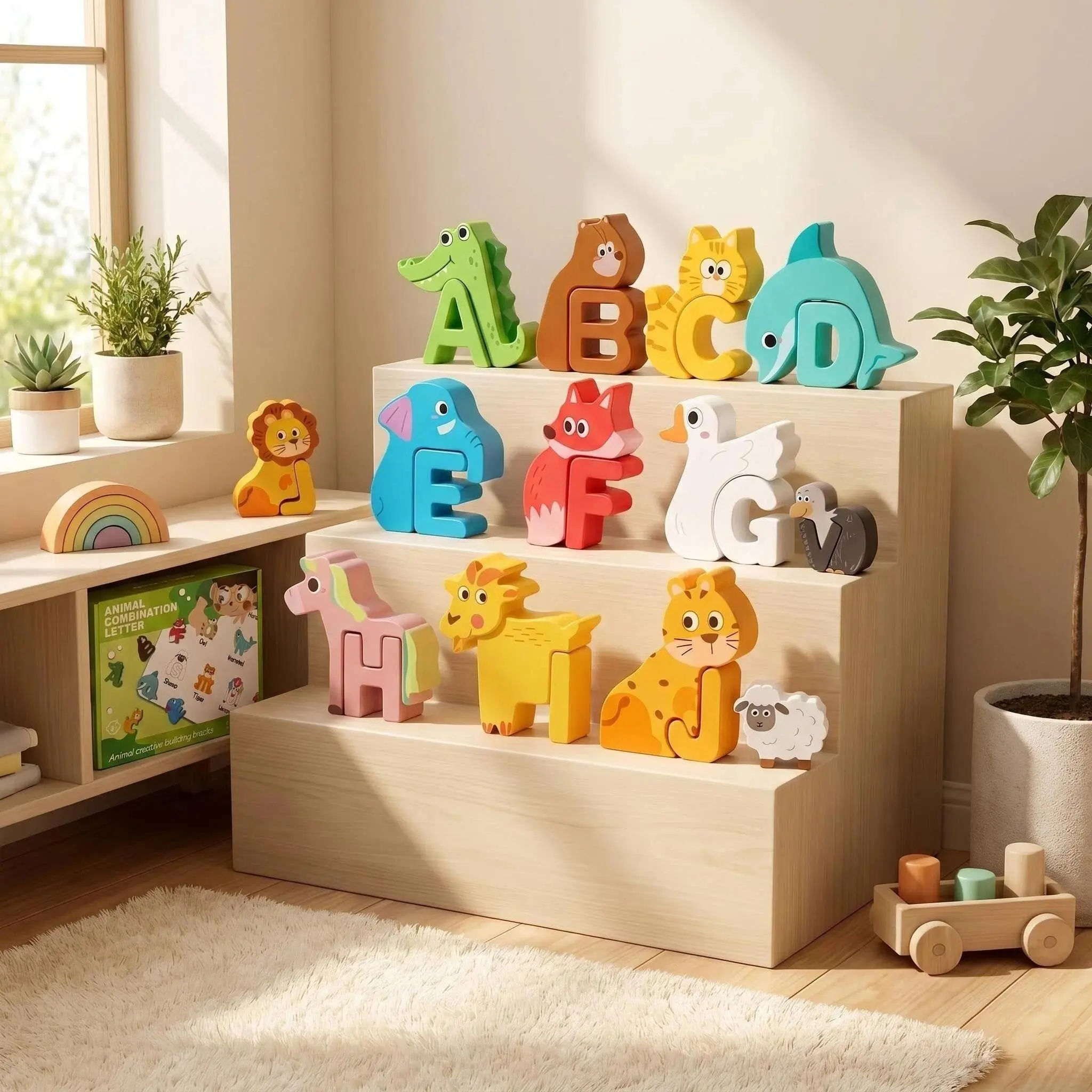 Montessori 26 English Letter Puzzle Building Blocks - 3D Animal Matching Toy for Children's Early Education, Kids' Gift Item