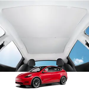 BASENOR Upgraded Tesla Model Y Sunshade Roof, [Nano Ice-Crystal Coatings] Heat Insulation Glass Roof Shade, Top Window Retractable Sun Protection, Sunroof Blocking Cover for Model Y 2020-2024 Gray