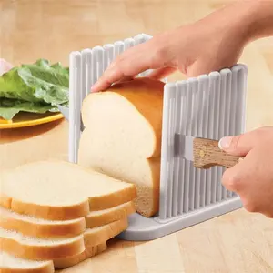Adjustable Plastic Toast Slicer/Cutting Guide for Homemade Bread, Foldable Kitchen Baking Tool for Slicing Loaf Bread (White)