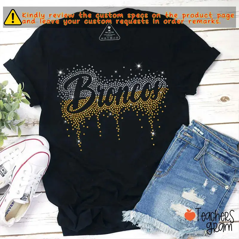 Personalized Name Gradient Faux Rhinestone Drip Sparkle Bling Teacher T-Shirt